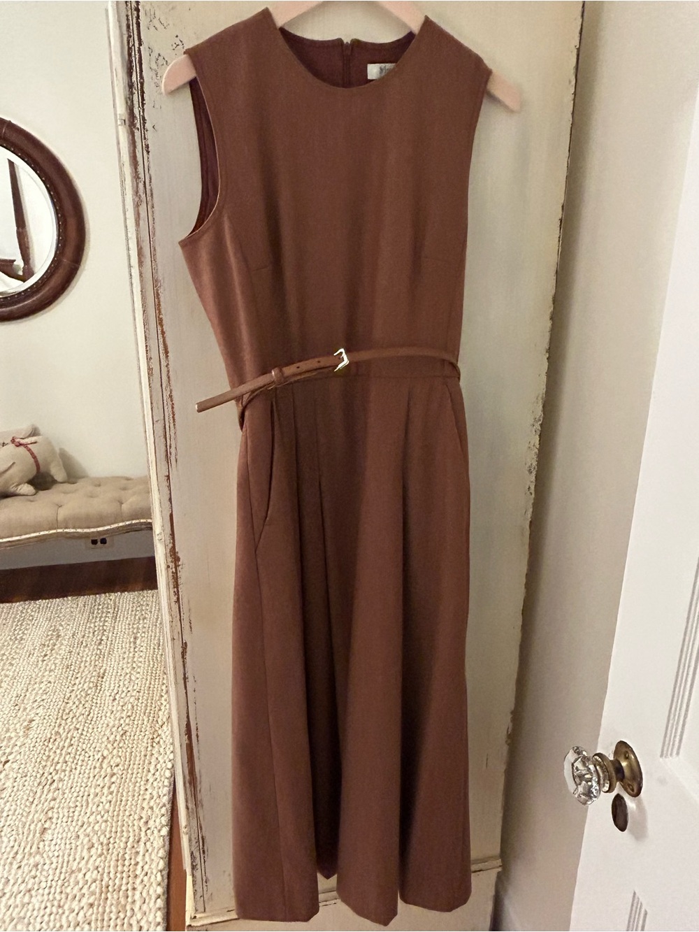 Max Mara Chestnut Brown Wool Belted Dress